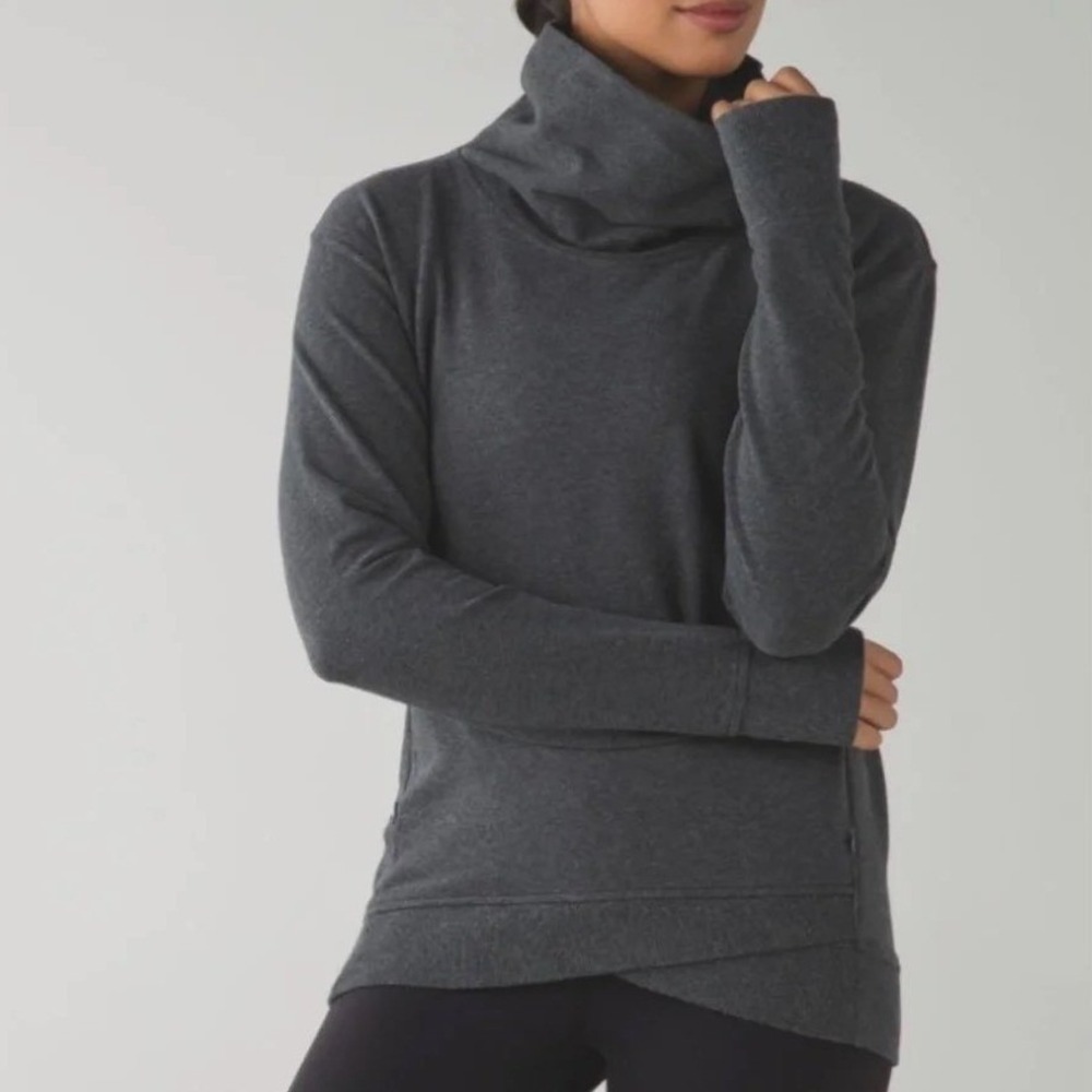 Lululemon Kanto Catch Me Pullover Funnel Neck Gray Crossover Hem Gym to Street 2